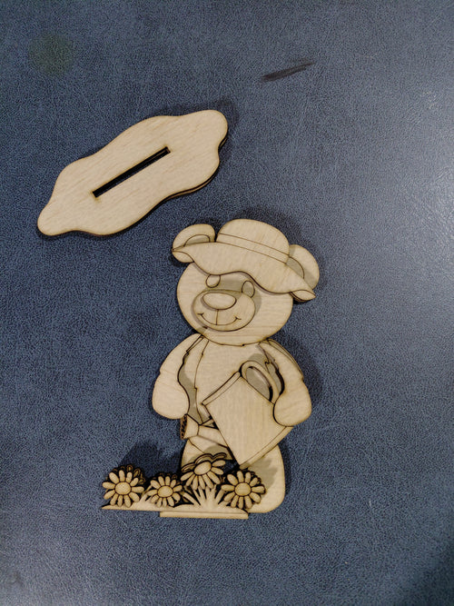 Bear with watering can-shelf sitter-Unpainted & Unassembled