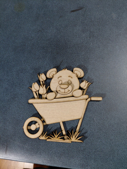 Bear in wheelbarrow-shelf sitter-Unpainted & Unassembled
